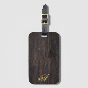 Minimalist Wooden Pattern Monogram Handwritten Luggage Tag