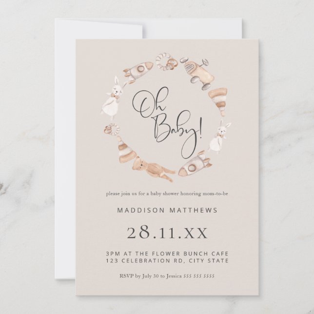 Minimalist Wooden Toys Neutral Baby Shower  Invita Invitation (Front)