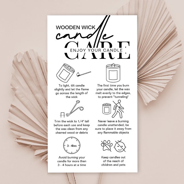 Minimalist Wooden Wick Candle Safety Instructions Business Card (add the finishing touch to your candle packaging with this wooden wick care card design)