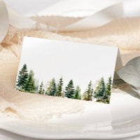 Minimalist woodland pine trees wedding Place cards