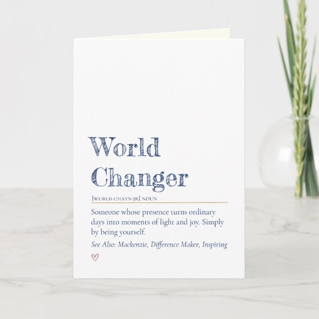 Minimalist World Changer Inspirational Definition Card (Front)