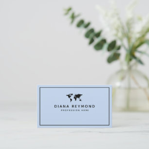 Minimalist World Map blue modern professional Business Card