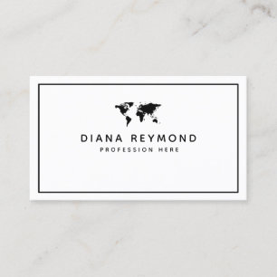 minimalist world map modern professional white business card