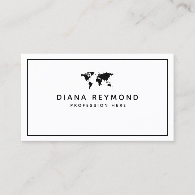 minimalist world map modern professional white business card (Front)