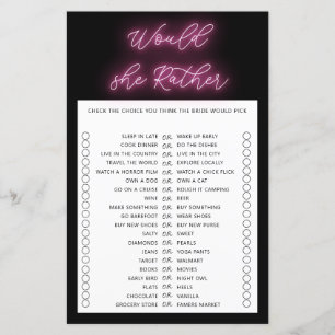 Minimalist would she rather bridal shower game