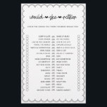 Minimalist would she rather bridal shower game fly flyer<br><div class="desc">Designed to coordinate with our Scalloped Border Collection, this cute minimalis would she rather bridal shower game features a classic design with a unique twist - the scalloped border is one of a kind, and will surely add a slight retro feel to this game. If you want to catch your...</div>