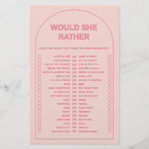 Minimalist would she rather bridal shower game flyer