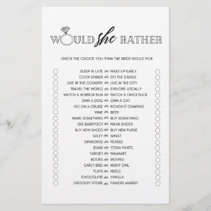 Minimalist would she rather bridal shower game flyer