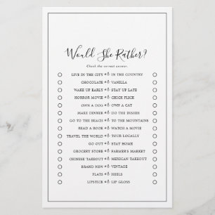 Minimalist Would She Rather Game Flyer