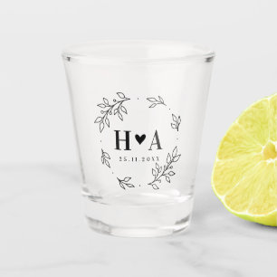 Minimalist Wreath Couple Monogram Wedding Favour Shot Glass