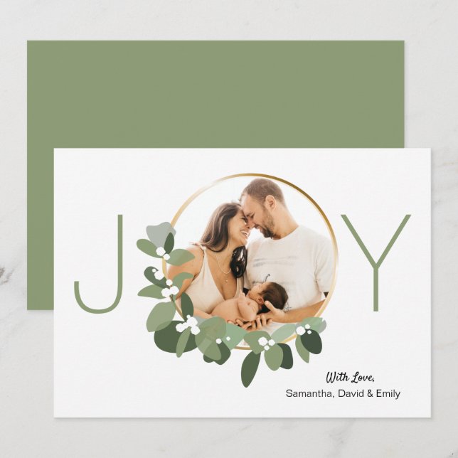 Minimalist Wreath Joy Custom Photo Christmas  Card (Front/Back)