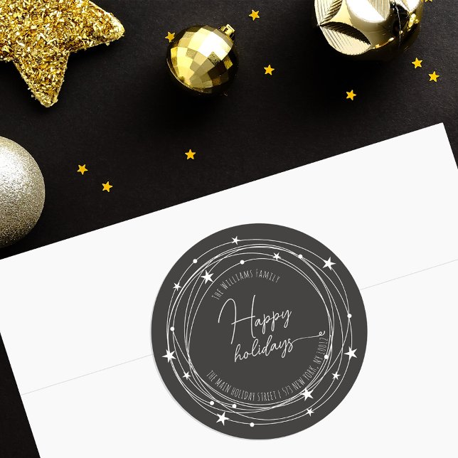 Minimalist Wreath of Stars Dots Holiday Address Classic Round Sticker (Creator Uploaded)