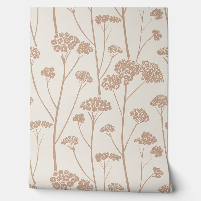 Minimalist Yarrow Flower Botanical Silhouette Wallpaper (Unrolling)