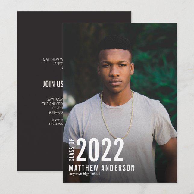 Minimalist Year Photo Graduation Party Invitation (Front/Back)