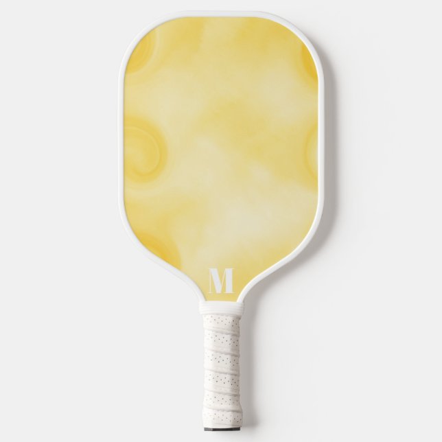 Minimalist Yellow and White Modern Monogram Pickleball Paddle (Front)