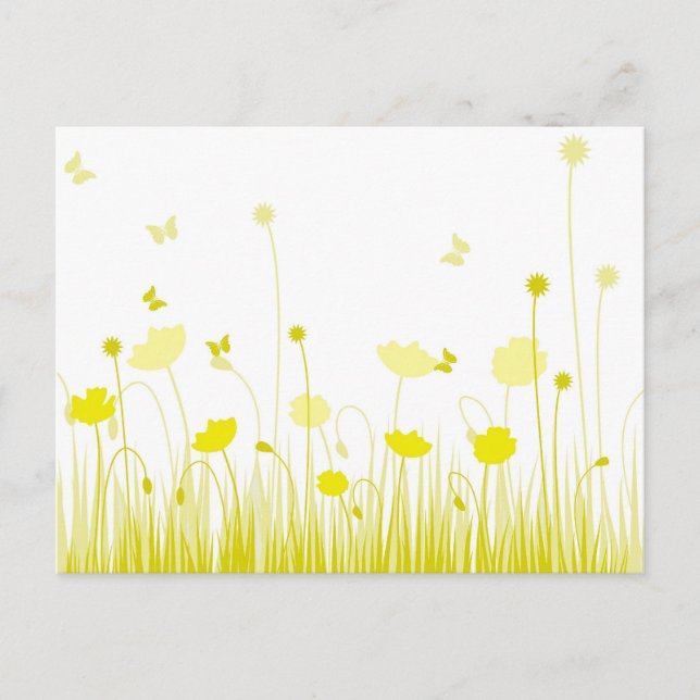 Minimalist Yellow and White Poppies Meadow Floral Postcard (Front)