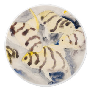 Minimalist Yellow Angelfish Vintage Watercolor Ceramic Knob