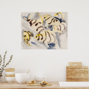 Minimalist Yellow Angelfish Vintage Watercolor Poster