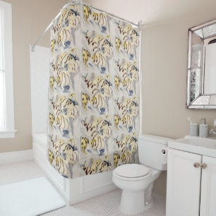Minimalist Yellow Angelfish Vintage Watercolor Shower Curtain