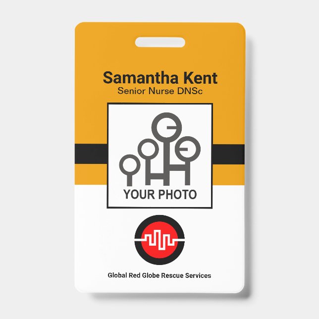 Minimalist Yellow Black Blocks Photo Template ID Badge (Front)