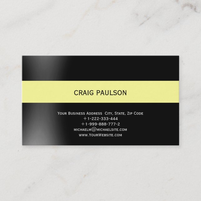 Minimalist Yellow Black Consultant Business Card (Front)