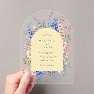 Minimalist Yellow Boho Wildflower Floral Wedding Acrylic Invitations