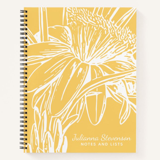 Minimalist Yellow Botanical Art Custom Notes Lists Notebook (Front)