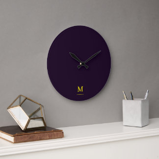 Minimalist yellow elegant sophisticated monogram large clock