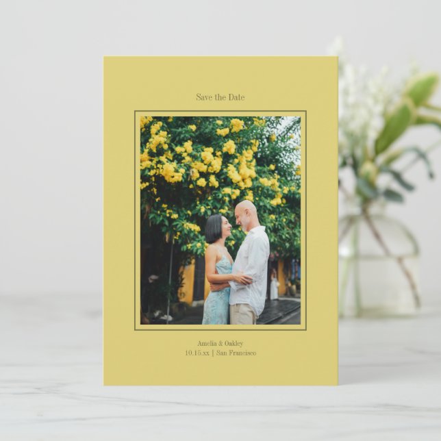 Minimalist Yellow Elegant Wedding Custom Photo Save The Date (Standing Front)