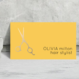 Minimalist Yellow Faux Gold Scissors Hair Stylist Business Card