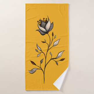 Minimalist Yellow Flower Abstract Art Bath Towel