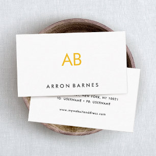 Minimalist Yellow Monogram Modern White Business Card