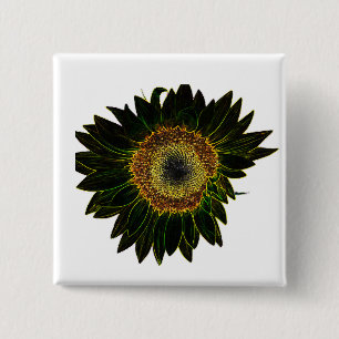 Minimalist Yellow Neon Sunflower Floral Art 15 Cm Square Badge