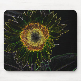 Minimalist Yellow Neon Sunflower Floral Art Mouse Mat