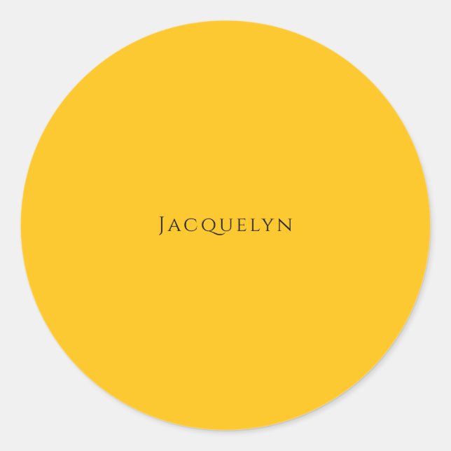 Minimalist Yellow Orange Plain Elegant Modern Name Classic Round Sticker (Front)