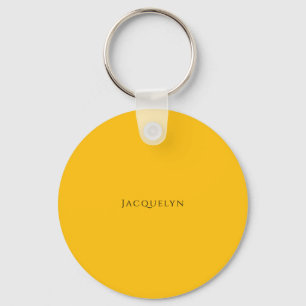 Minimalist Yellow Orange Plain Elegant Modern Name Key Ring