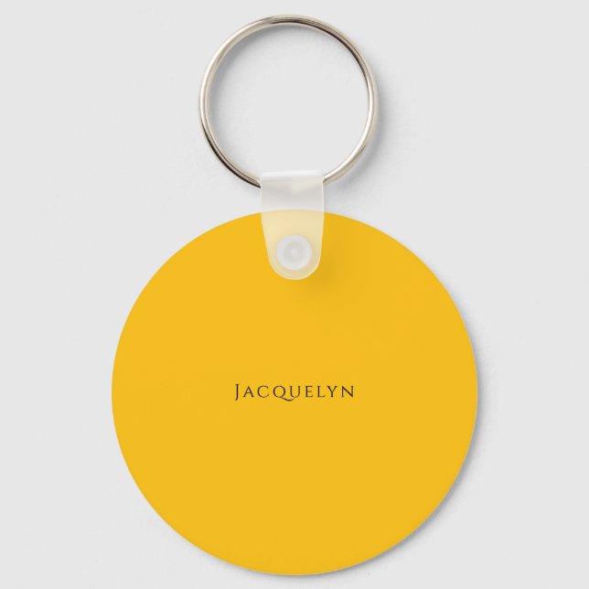 Minimalist Yellow Orange Plain Elegant Modern Name Key Ring (Front)
