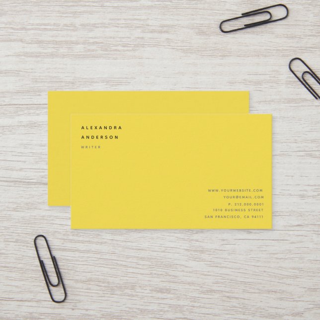 Minimalist Yellow Professional Business Card (Front/Back In Situ)