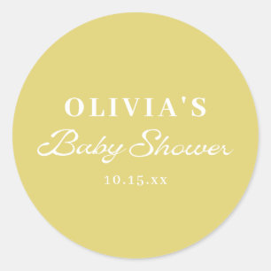 Minimalist Yellow Retro Script Baby Shower Custom Classic Round Sticker