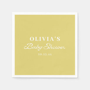 Minimalist Yellow Retro Script Baby Shower Custom Napkin