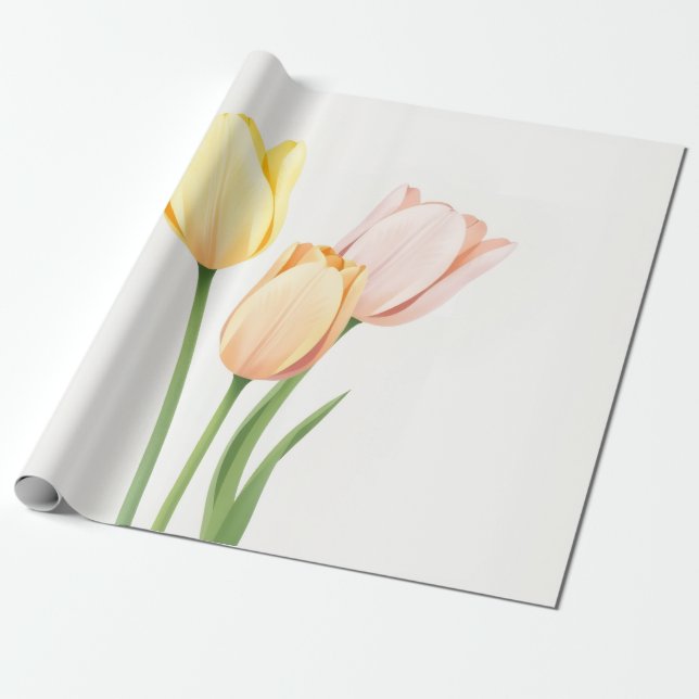 Minimalist Yellow Tulip Spring Gift Wrap (Unrolled)