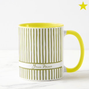Minimalist Yellow Watercolor Stripes Custom Name  Mug