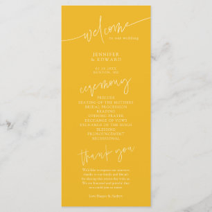 Minimalist Yellow Wedding Ceremony Program Programme