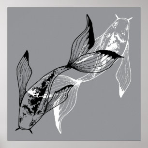 Minimalist Yin Yang Koi Fish Poster