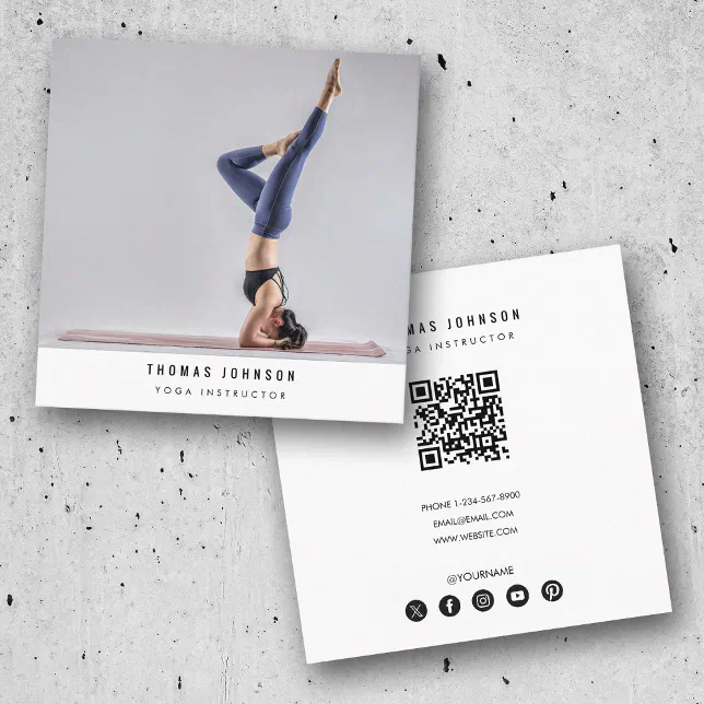 Minimalist Yoga Fitness Instructor QR Code Square Business Card | Zazzle