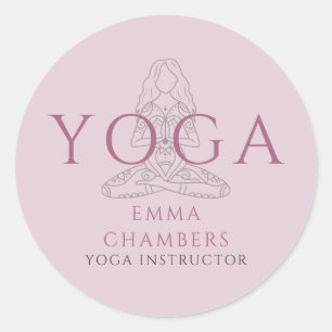 Minimalist Yoga Instructor Lotus Pose Illustration Classic Round Sticker