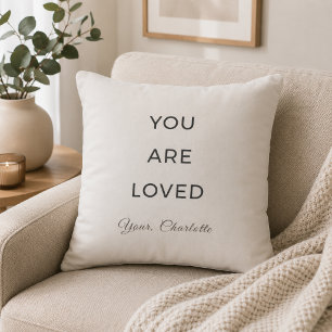 Minimalist You Are Loved Neutral Throw Pillow