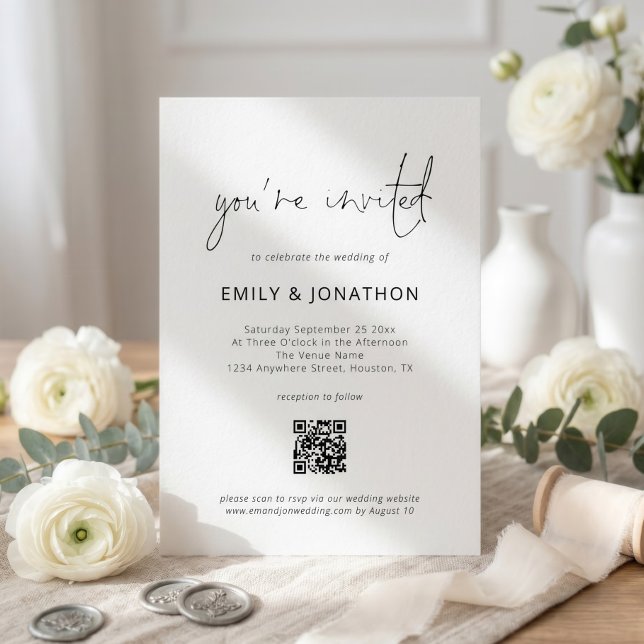 Minimalist You’re Invited Script QR Code Wedding Invitation (Creator Uploaded)