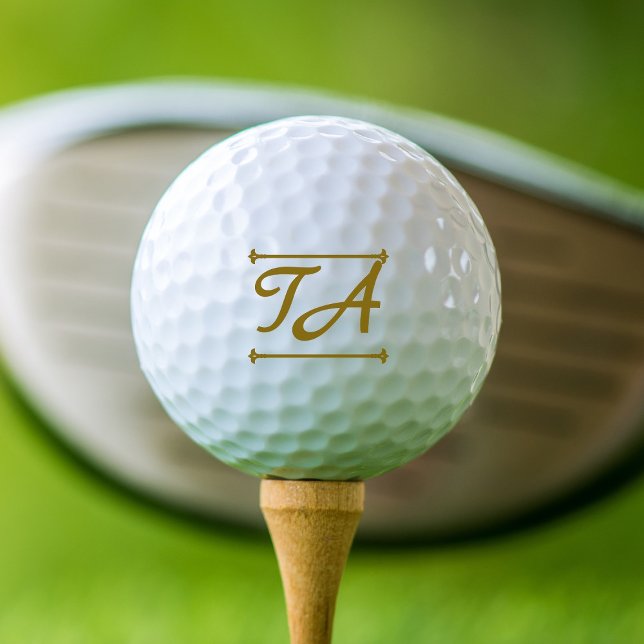 Minimalist Your Initials in Gold-Brown with Lines Golf Balls (Creator Uploaded)
