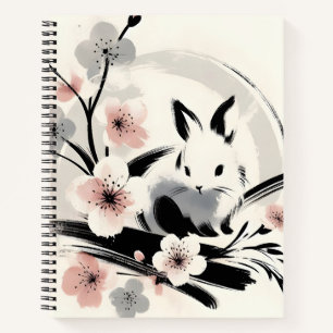 Minimalist Zen Ink Bunny Cherry Blossoms Notebook